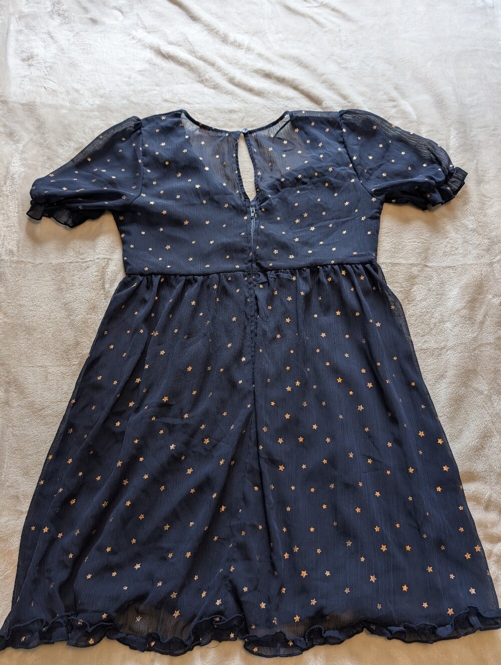 Francescas Collection - Mi Ami Navy Blue & Gold Stars Babydoll Dress Medium - Picture 5 of 6